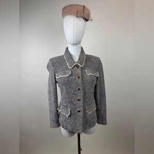 St. John Couture Brown Tweed Gold Chain Accent Women's Jacket